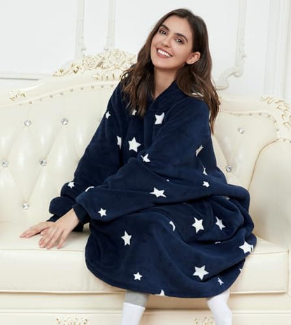 CozyLeep Sherpa Oversized Hooded Wearable Blanket Hoodie for Women Men - Star