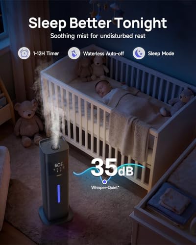 Large Room Humidifier 8L/2.1Gal with Night Light & Aroma Tray - Black