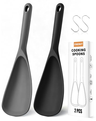 Black & Gray Silicone Cooking Spoon Set with S-Hooks - Nonstick Safe Heat-Resistant Utensils