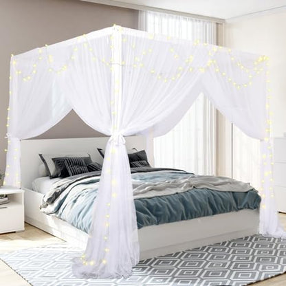White Bed Canopy for King Size Bed - Mosquito Net & Romantic Curtain