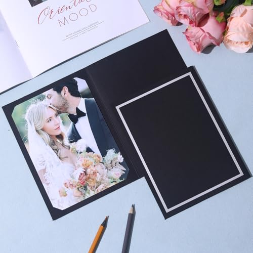 200 Pcs Black Photo Folders for 4x6 & 5x7 Pictures with Silver Trim - DIY Note Cards