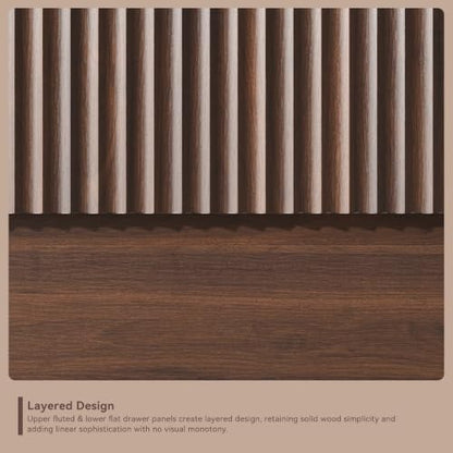 Nightstand Set of 2 Walnut Fluted End Tables with 3 Drawers - 20 Inch Mid-Century Living Room Bed Side Tables