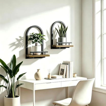 Floating Wall Shelf with Safety Rail for Plants & Decor