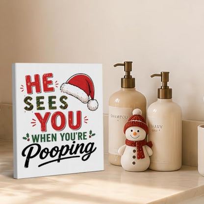 Christmas Bathroom Wall Art Funny Pooping Quote Canvas Print Framed - Variation of THIS listing