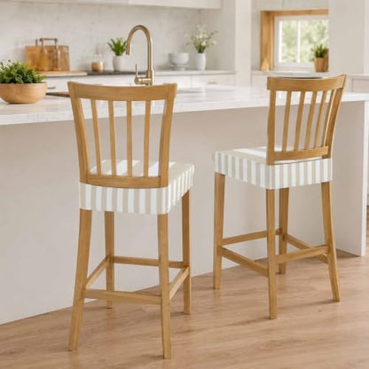 Beige Stretch Chair Covers Set of 6 - Cream Striped Dining Seat Protectors