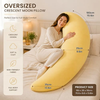 Blue Moon Shaped Oversized Body Pillow - C Shaped Hugging Pillow for Sleep & Relaxation