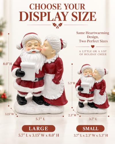 Large 8-Inch Santa & Mrs. Claus Resin Christmas Figurine - White Variation