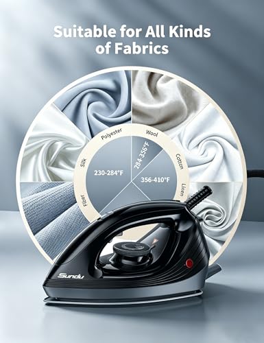 Sundu 1500W Steam Iron with Ceramic Soleplate & Auto-Off - Graphite Black