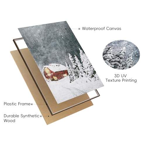 Snowy Cabin Christmas Canvas Wall Art 12x16 Inches - Framed Holiday Decor