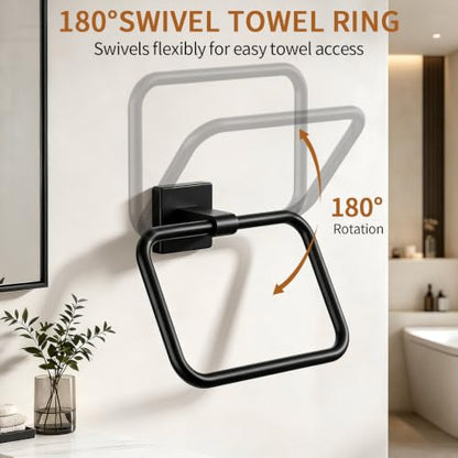 Jesginboo Hand Towel Holder for Bathroom Black 1 Pack Rectangular Wall Mount