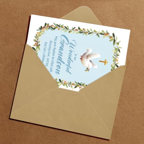 Grandson Baptism Card with Envelope - Christening Greeting Card 5x7 inches