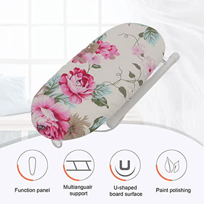 Ymiko Portable Folding Mini Ironing Board with Peony Flower Design, Travel Size