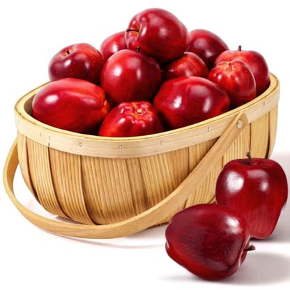 Fake Red Apples with Bamboo Basket - Fall Farmhouse Decor Set of 12