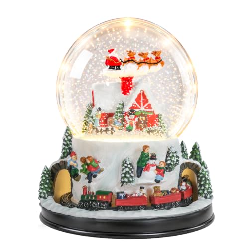Christmas Snow Globe with Animated Train & Santa Sleigh - Musical & Lighted Display - Variation: Animated Train