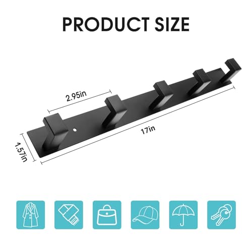 Black 5-Hook Wall Mount Coat and Towel Hooks - Bathroom & Kitchen Organizer - Variation 1
