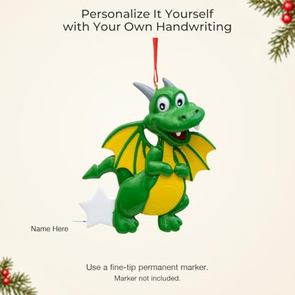 Personalized Green Dragon Christmas Ornament - Kids Fantasy Keepsake