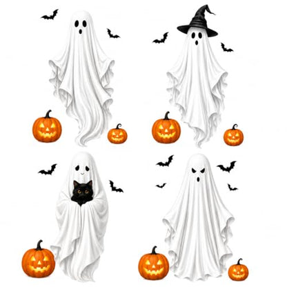 Extra Large Halloween Window Clings - Ghost Witch Hat Pumpkin Decals - Ghost Witch Hat Pumpkin Variation