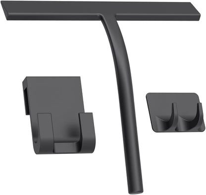 Skiennix All-Purpose Silicone Shower Squeegee - 9 Inch Black Tool with Hooks for Glass Doors & Mirrors