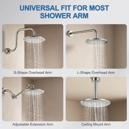 Brushed Nickel 8-Inch Metal Rain Shower Head - SUS 304 Stainless Steel, Fixed Wall/Ceiling Mount, Anti-Clog Nozzles, Luxury Spa Bathroom Fixture