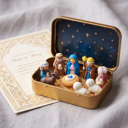 Mini Nativity Scene Set in a Box - Handmade Religious Christmas Decor