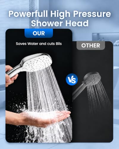High Pressure Handheld Shower Head with Long Hose and 3 Water Flow Modes