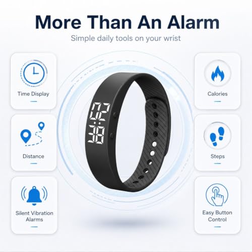 Multi Side-Button Vibrating Alarm Wristband Clock for Heavy Sleepers Waterproof