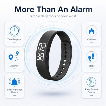 Multi Side-Button Vibrating Alarm Wristband Clock for Heavy Sleepers Waterproof