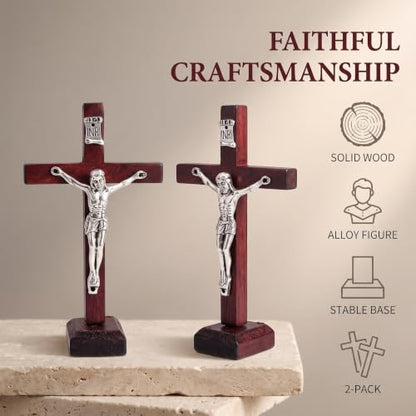 2-Pack Wooden Cross Crucifix Wall and Table Decor Religious Christian Ornaments
