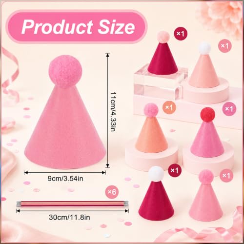 Pink Felt Party Hats for Stuffed Animals, Mini Celebration Accessories