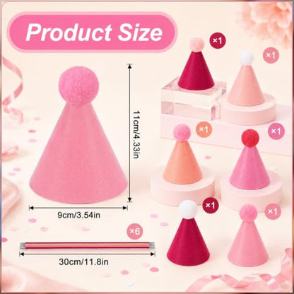Pink Felt Party Hats for Stuffed Animals, Mini Celebration Accessories