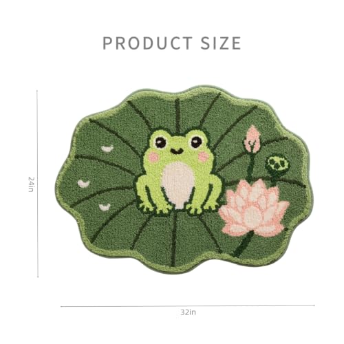 Frog Bath Mat 24x32 Inch, Cute Lotus Leaf Bathroom Rug, Green, Non Slip