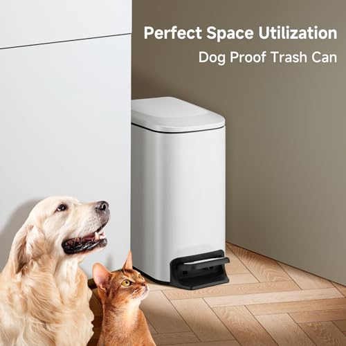 TIPGO Slim Bathroom Trash Can with Lid Soft Close, 6 Liter / 1.6 Gallon Stainless Steel Garbage Can with Removable Inner Bucket, Step Pedal, Small Trash Cans for Bedroom, Office, Kitchen (Black Gold)