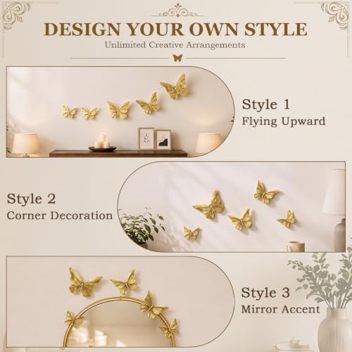 Kathfly 5 Pcs Gold Resin Butterfly Wall Decor Set with Variations