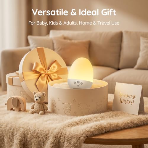 Night Light with 18 White Noise Sounds, RGB Egg Lamp - White