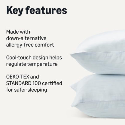 Queen Size Cooling Bed Pillow Set - Hypoallergenic Down-Alternative, Medium Support, 2 Pack