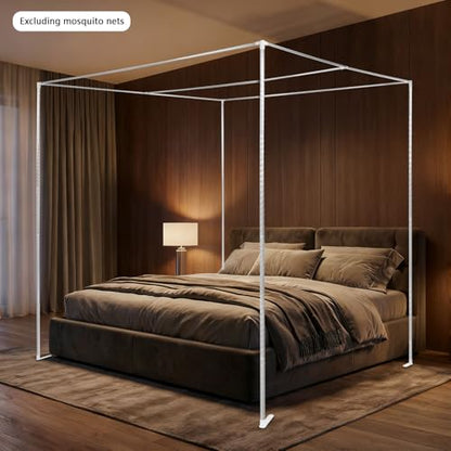 Queen Canopy Bed Frame Silver 6.56ft Steel Support No Tool Assembly