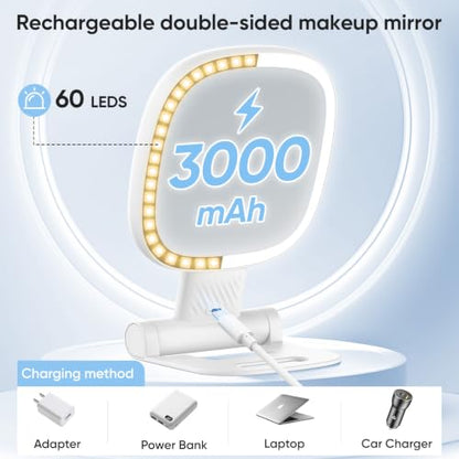 FUNTOUCH 30X Lighted Travel Makeup Mirror with Rechargeable Battery - White