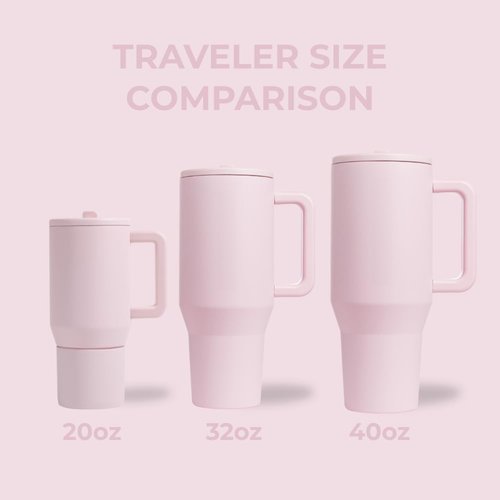 HydroJug Traveler - 32 oz Water Bottle with Handle & Flip Straw - Fits in Cup Holder, Leak Resistant Tumbler-Reusable Insulated Stainless Steel & Rubber Base - Gifts for Women & Men, Pink Sand