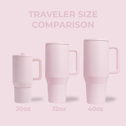 HydroJug Traveler - 32 oz Water Bottle with Handle & Flip Straw - Fits in Cup Holder, Leak Resistant Tumbler-Reusable Insulated Stainless Steel & Rubber Base - Gifts for Women & Men, Pink Sand