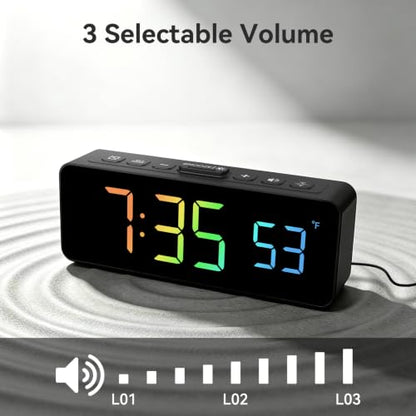 Netzu 2-in-1 RGB Digital Alarm Clock for Bedroom & Living Room - Black
