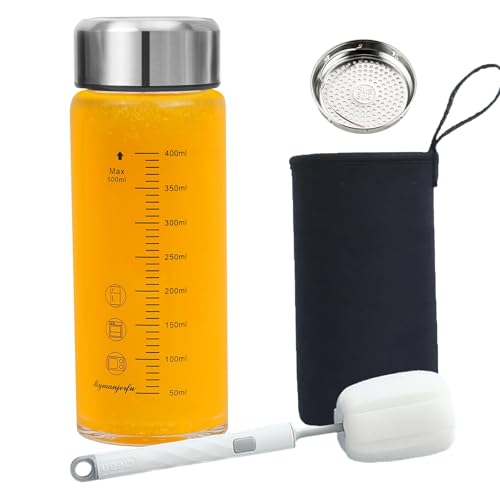 16 oz Glass Juice Bottles with Wide Mouth and Stainless Steel Lids - Reusable Leakproof Water & Smoothie Bottles