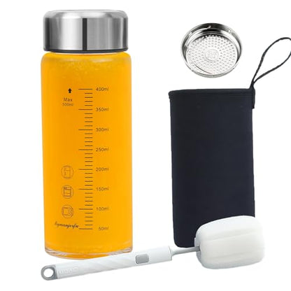 16 oz Glass Juice Bottles with Wide Mouth and Stainless Steel Lids - Reusable Leakproof Water & Smoothie Bottles