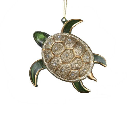 Glass Glitter Sea Turtle Ornament - 4.75 Inch Gold Silver Holiday Decor