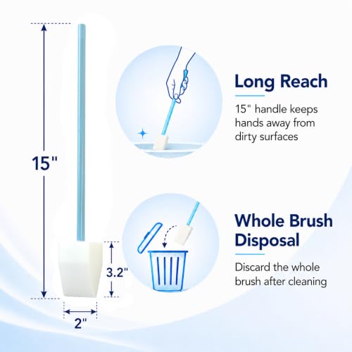 Disposable Toilet Brush Set - 15-Inch Long with No-Touch Disposal & Reusable Sponge Head - 20 Pack Variation 20
