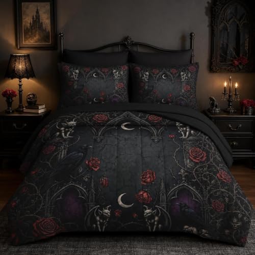 Gothic Skull Comforter Set - Queen Size Bedding with Pillows & Sheets - Variation: Gothic Gargoyle