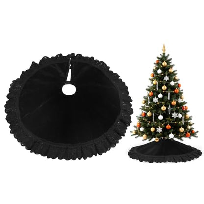 18-Inch Velvet Mini Christmas Tree Skirt Tabletop Base Cover Black - Holiday Decor