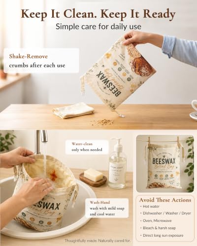 White Beeswax Bread Bag for Sourdough & Artisan Bread Storage - 1 Pack