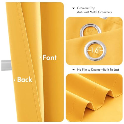 MIULEE Yellow Blackout Curtains - Bedroom Window Treatment Curtains Thermal Insulated Room Darkening Drapes for Living Room Kitchen Grommet Light Blocking Drapery, 40 x 54 Inches Long, 2 Panels