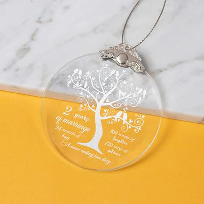 2nd Wedding Anniversary Ornament - Crystal Glass Gift for Husband & Wife