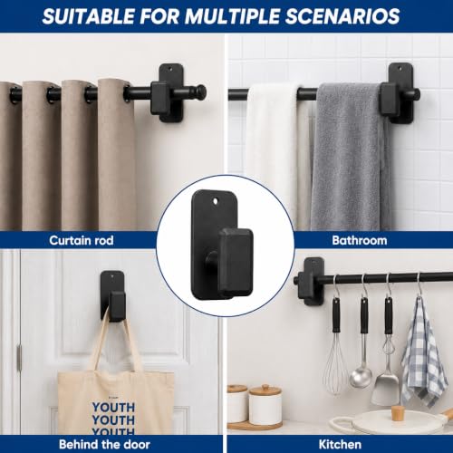 No Drill Self-Adhesive Curtain Rod Brackets - Pack of 8, Black